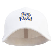 Big Fish Text Embroidered Stretch Heavy Weight Brushed Cotton Fitted Cap - White S-M