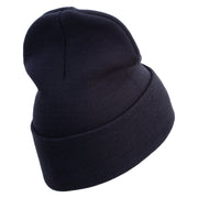 US Marine Corps Retired Logo Embroidered 12 Inch Solid Knit Cuff Long Beanie Made in USA - Navy OSFM