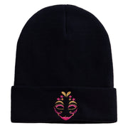 Mardi Gras Two Tone Mask Embroidered 12 Inch Long Knitted Beanie - Black OSFM