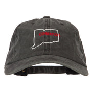 Connecticut with Map Outline Embroidered Washed Cotton Twill Cap