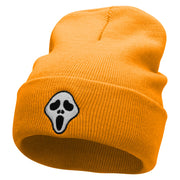 Scary Face Mask Embroidered 12 Inch Long Knitted Beanie - Yellow OSFM