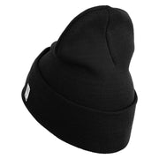 US Marine Corps Retired Logo Embroidered 12 Inch Solid Knit Cuff Long Beanie Made in USA - Black OSFM