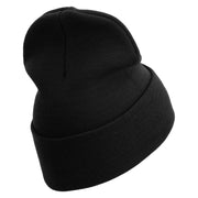 US Marine Corps Retired Logo Embroidered 12 Inch Solid Knit Cuff Long Beanie Made in USA - Black OSFM