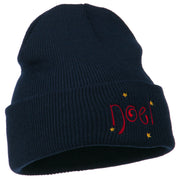 Noel with Stars Embroidered Long Beanie