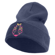 Mardi Gras Two Tone Mask Embroidered 12 Inch Long Knitted Beanie - Navy OSFM