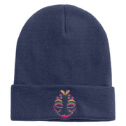 Mardi Gras Two Tone Mask Embroidered 12 Inch Long Knitted Beanie - Navy OSFM