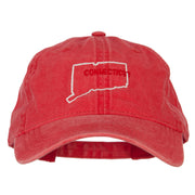 Connecticut with Map Outline Embroidered Washed Cotton Twill Cap