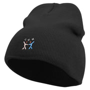 Dancing People Embroidered 8 inch Acrylic Short beanie - Black OSFM