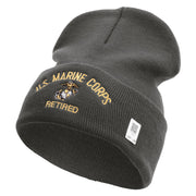 US Marine Corps Retired Logo Embroidered 12 Inch Solid Knit Cuff Long Beanie Made in USA - Charcoal OSFM
