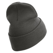 US Marine Corps Retired Logo Embroidered 12 Inch Solid Knit Cuff Long Beanie Made in USA - Charcoal OSFM