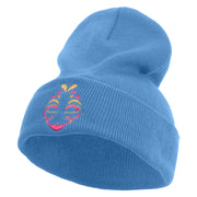 Mardi Gras Two Tone Mask Embroidered 12 Inch Long Knitted Beanie - Sky-Blue OSFM