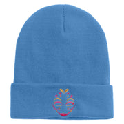 Mardi Gras Two Tone Mask Embroidered 12 Inch Long Knitted Beanie - Sky-Blue OSFM