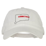 Connecticut with Map Outline Embroidered Washed Cotton Twill Cap