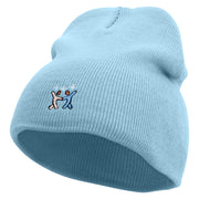 Dancing People Embroidered 8 inch Acrylic Short beanie - Lt-Blue OSFM