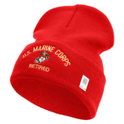 US Marine Corps Retired Logo Embroidered 12 Inch Solid Knit Cuff Long Beanie Made in USA - Red OSFM