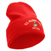 US Marine Corps Retired Logo Embroidered 12 Inch Solid Knit Cuff Long Beanie Made in USA - Red OSFM