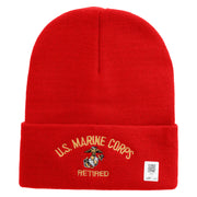 US Marine Corps Retired Logo Embroidered 12 Inch Solid Knit Cuff Long Beanie Made in USA - Red OSFM