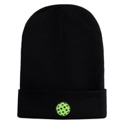 Pickleball Balls Embroidered Iron on Patched 12 Inch Long Knitted Beanie - Black OSFM
