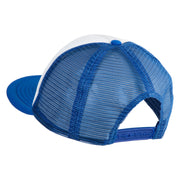 Old English Black V Patched Flat Bill Trucker Snapback Cap - White Royal OSFM