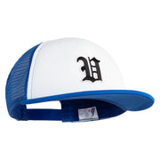 Old English Black V Patched Flat Bill Trucker Snapback Cap - White Royal OSFM
