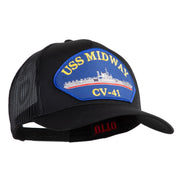 USS Midway CV 41 Blue Patched Solid Cotton Twill 5 panel Mesh Back Cap - Black OSFM