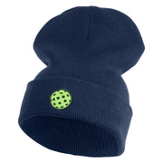 Pickleball Balls Embroidered Iron on Patched 12 Inch Long Knitted Beanie - Navy OSFM
