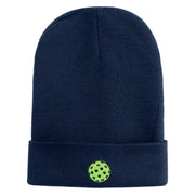 Pickleball Balls Embroidered Iron on Patched 12 Inch Long Knitted Beanie - Navy OSFM