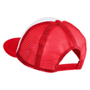Old English Black V Patched Flat Bill Trucker Snapback Cap - White Red OSFM