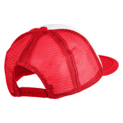 Old English Black V Patched Flat Bill Trucker Snapback Cap - White Red OSFM