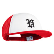 Old English Black V Patched Flat Bill Trucker Snapback Cap - White Red OSFM