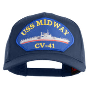 USS Midway CV 41 Blue Patched Solid Cotton Twill 5 panel Mesh Back Cap - Navy OSFM