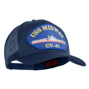 USS Midway CV 41 Blue Patched Solid Cotton Twill 5 panel Mesh Back Cap - Navy OSFM
