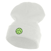 Pickleball Balls Embroidered Iron on Patched 12 Inch Long Knitted Beanie - White OSFM