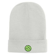 Pickleball Balls Embroidered Iron on Patched 12 Inch Long Knitted Beanie - White OSFM