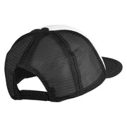 Old English Black V Patched Flat Bill Trucker Snapback Cap - White Black OSFM