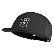 Old English Black V Patched Flat Bill Trucker Snapback Cap - Black OSFM