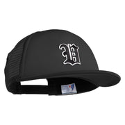 Old English Black V Patched Flat Bill Trucker Snapback Cap - Black OSFM