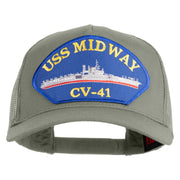 USS Midway CV 41 Blue Patched Solid Cotton Twill 5 panel Mesh Back Cap - Grey OSFM