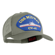 USS Midway CV 41 Blue Patched Solid Cotton Twill 5 panel Mesh Back Cap - Grey OSFM