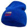 Fish All Day Embroidered 8 Inch Solid Knit Short Beanie Made in USA - Royal-Blue OSFM