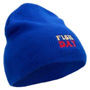 Fish All Day Embroidered 8 Inch Solid Knit Short Beanie Made in USA - Royal-Blue OSFM