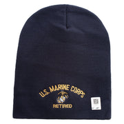 US Marine Corps Retired Symbol Embroidered 8 Inch Short Beanie Made in USA - Navy OSFM