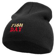 Fish All Day Embroidered 8 Inch Solid Knit Short Beanie Made in USA - Black OSFM