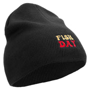 Fish All Day Embroidered 8 Inch Solid Knit Short Beanie Made in USA - Black OSFM