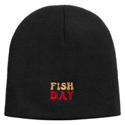 Fish All Day Embroidered 8 Inch Solid Knit Short Beanie Made in USA - Black OSFM