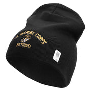 US Marine Corps Retired Symbol Embroidered 8 Inch Short Beanie Made in USA - Black OSFM