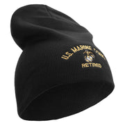 US Marine Corps Retired Symbol Embroidered 8 Inch Short Beanie Made in USA - Black OSFM