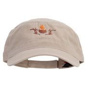 Fall Acorn Embroidered Garment Washed Adjustable Army Cap - Khaki OSFM