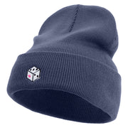 Rolling Dice Icon Embroidered 12 Inch Long Knitted Beanie - Navy OSFM