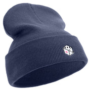 Rolling Dice Icon Embroidered 12 Inch Long Knitted Beanie - Navy OSFM